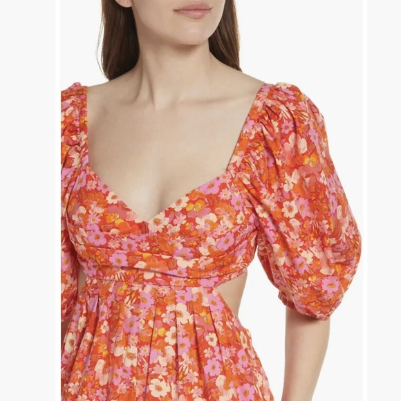 NWT Free People Floral Jumpsuit Amy Jumpsuit S Wide Leg Puff Sleeves Boho Gypsy - Picture 7 of 11